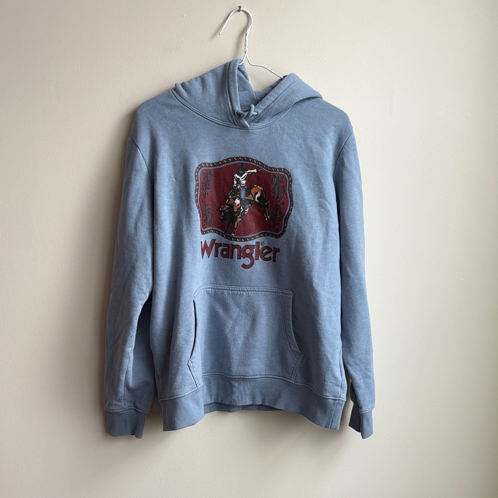 Wrangler Light Blue Hoodie with Red Graphic